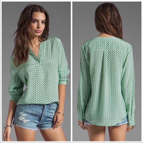 Joie Tops - Joie Jira Mini Geo Print Blouse in Minty 100% Silk